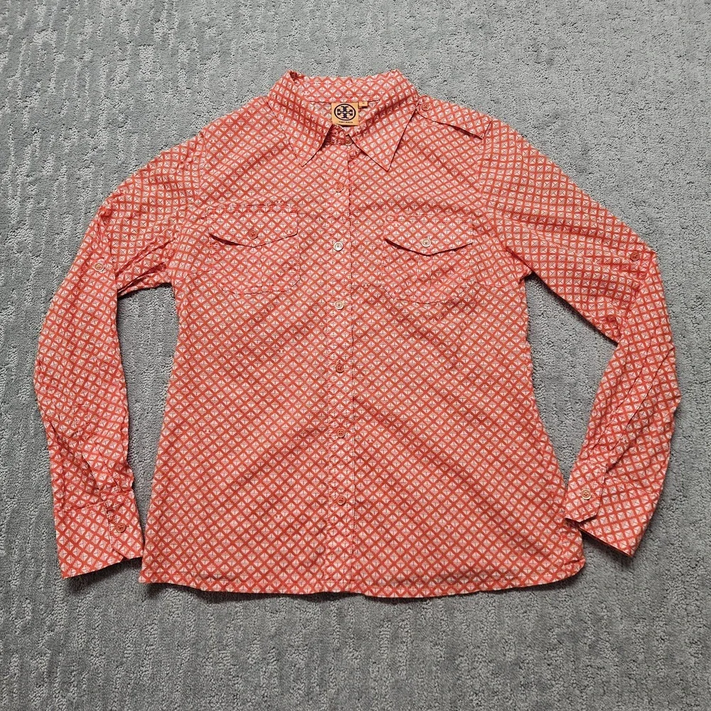Tory Burch Abstract Design Shirt Blouse Lightweight Red White Womens‎ Sz 10